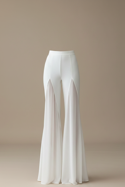 Pantalon Patte D'Éléphant Blanc Mesh Fluide Élégant Chiffon - Polyester - vue 3
