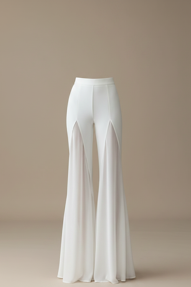 Pantalon Patte D'Éléphant Blanc Mesh Fluide Élégant Chiffon - Polyester - vue 3