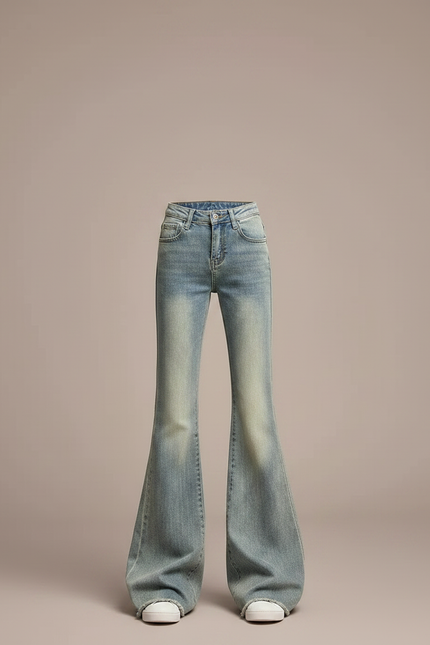 Pantalon Patte D'Éléphant Évasé Bleu Délavé Taille Haute - Jean - vue 3