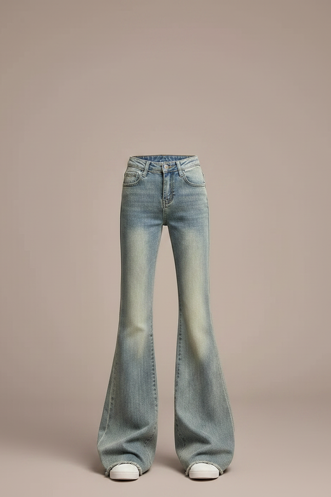Pantalon Patte D'Éléphant Évasé Bleu Délavé Taille Haute - Jean - vue 3
