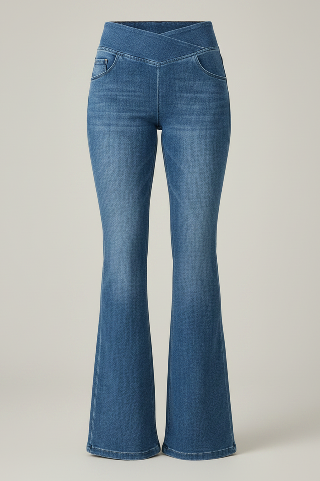 Pantalon Patte D'Éléphant Denim Bleu Taille Haute Évasé Élégant - Jean - vue 3