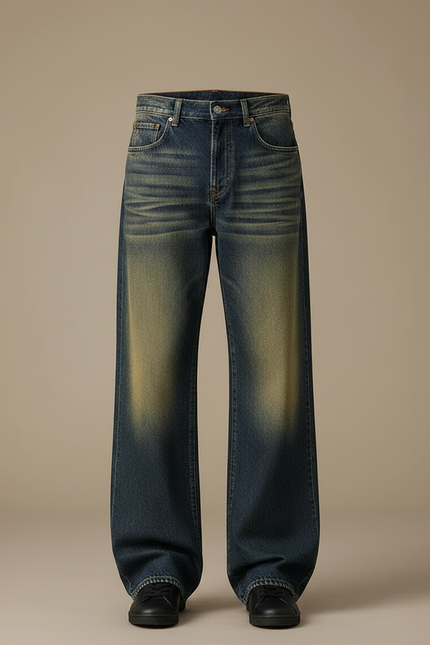 Pantalon Patte D'Éléphant Jean Délavé Ample Vintage Homme - Bleu - vue 3