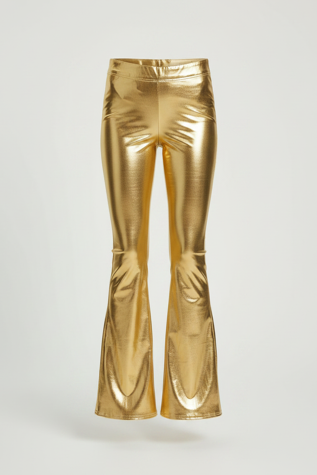 Pantalon Simili Cuir Femme Patte D Éléphant - Doré - vue 3
