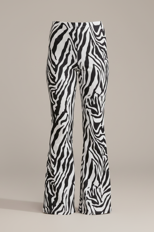 Pantalon Patte D'Éléphant Zèbre Noir Blanc Imprimé Ajusté - Maille - vue 3
