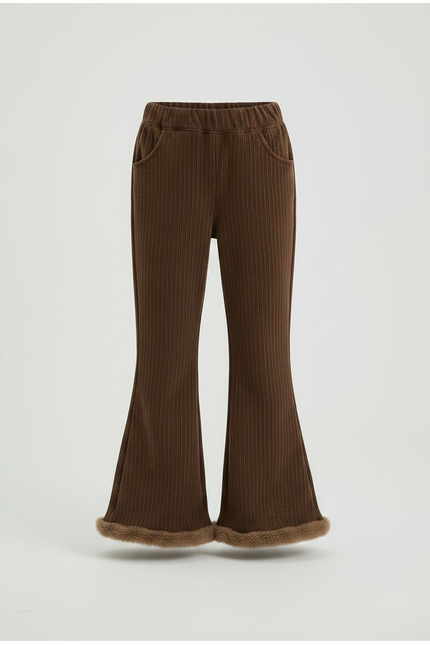 Pantalon Patte D'Éléphant Marron Côtelé Fourrure Chaud Fille - Cordé - vue 3