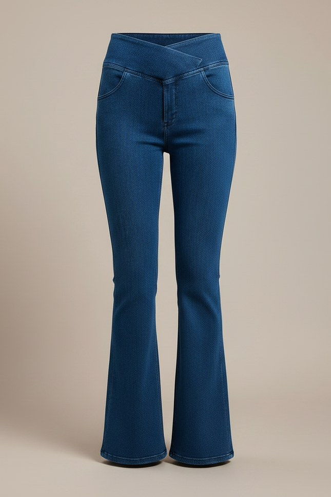Pantalon Patte D'Éléphant Jean Bleu Taille Haute Évasé Femme - vue 3