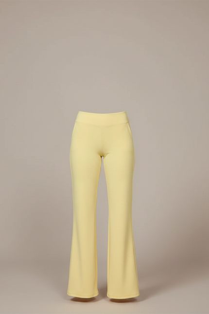 Pantalon Patte D'Éléphant Jaune Clair Fluide Taille Haute Élégant - Polyester - vue 3
