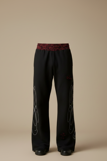 Pantalon Patte D'Éléphant Noir Brodé Ample Décontracté Homme - Molleton - vue 3