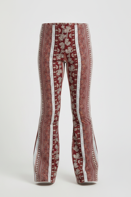 Pantalon Patte D'Éléphant Imprimé Paisley Rouge Élasthanne Confortable - Bordeaux Maille - vue 3