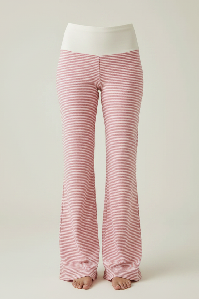 Pantalon Patte D'Éléphant Rose Rayé Évasé Confortable - Maille - vue 3