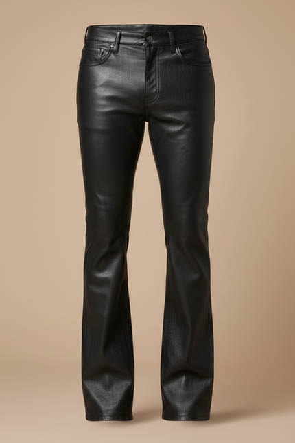 Pantalon Patte D'Éléphant Noir Cuir Homme Évasé Élégant - vue 3