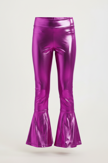 Pantalon Patte D'Éléphant Métallisé Brillant Fuchsia Évasé Enfant - Rose Polyester - vue 3