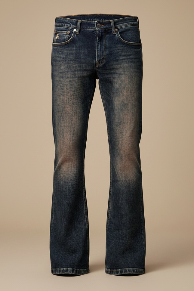 Pantalon Patte D'Éléphant Denim Homme Vintage Décontracté Évasé - Marine Jean - vue 3