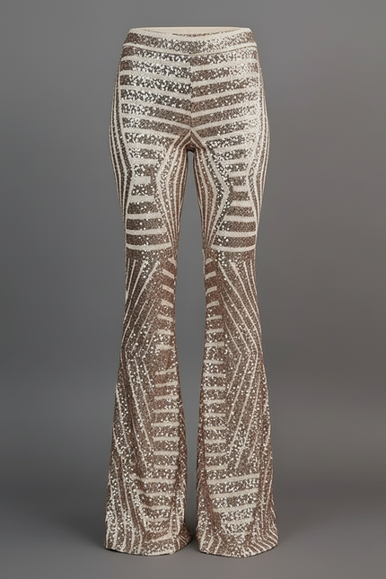 Pantalon Patte D'Éléphant Paillettes Dorées Géométrique Taille Haute - Polyester - vue 3