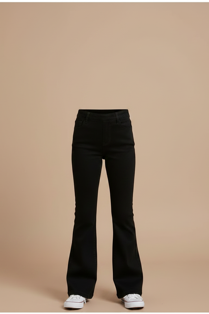 Pantalon Patte D'Éléphant Noir Coton Évasé Fille Simple - Jean - vue 3