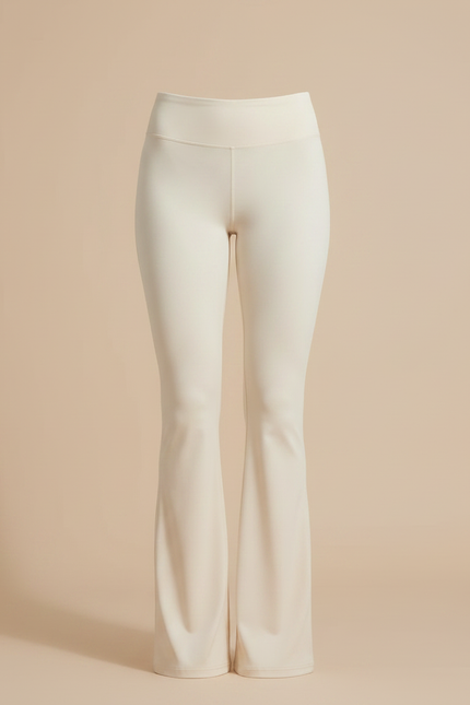 Pantalon Patte D'Éléphant Crème Taille Haute Évasé Confortable Femme - Beige Maille - vue 3
