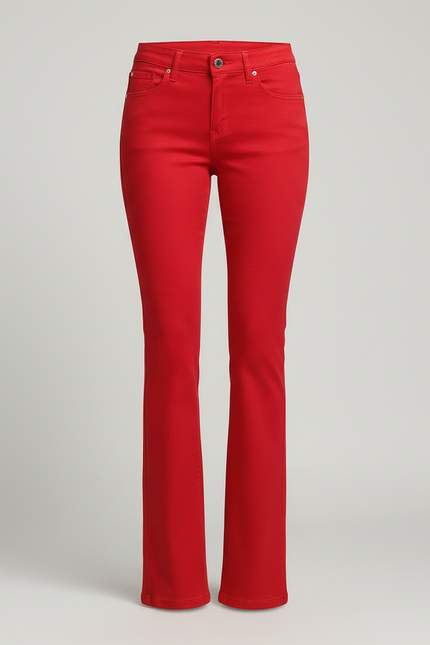 Pantalon Patte D'Éléphant Rouge Taille Haute Stretch Slim Femme - Coton - vue 3