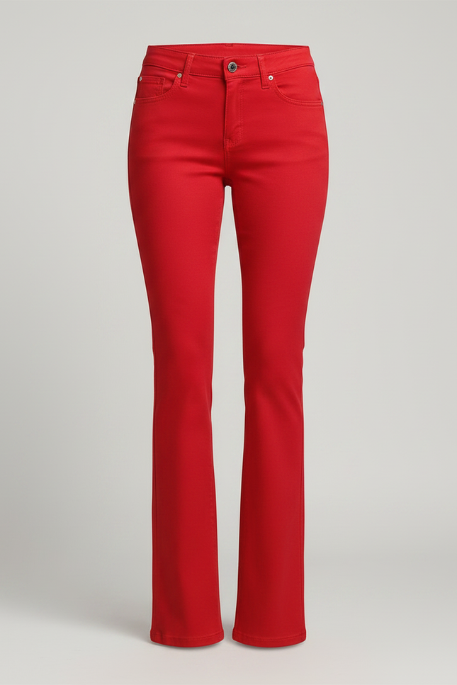 Pantalon Patte D'Éléphant Rouge Taille Haute Stretch Slim Femme - Coton - vue 3