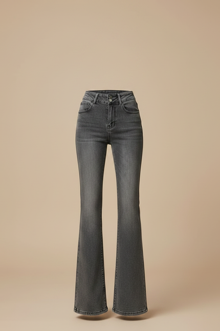 Pantalon Patte D'Éléphant Jean Gris Taille Haute Effet Vieilli - vue 3