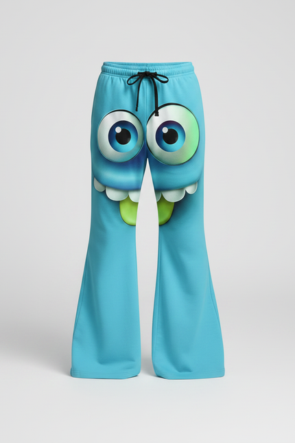 Pantalon Patte D'Éléphant Bleu Imprimé Monstre Amusant Enfant - Molleton - vue 3