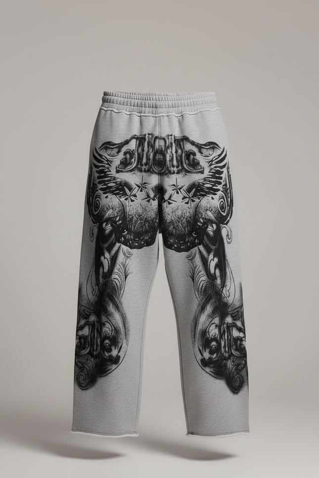 Pantalon Patte D'Éléphant Gris Gothique Coton Ample Imprimé - Molleton - vue 3