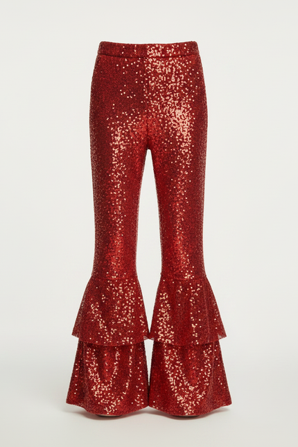 Pantalon Patte D'Éléphant Rouge Paillettes Évasé Enfant Disco - Polyester - vue 3