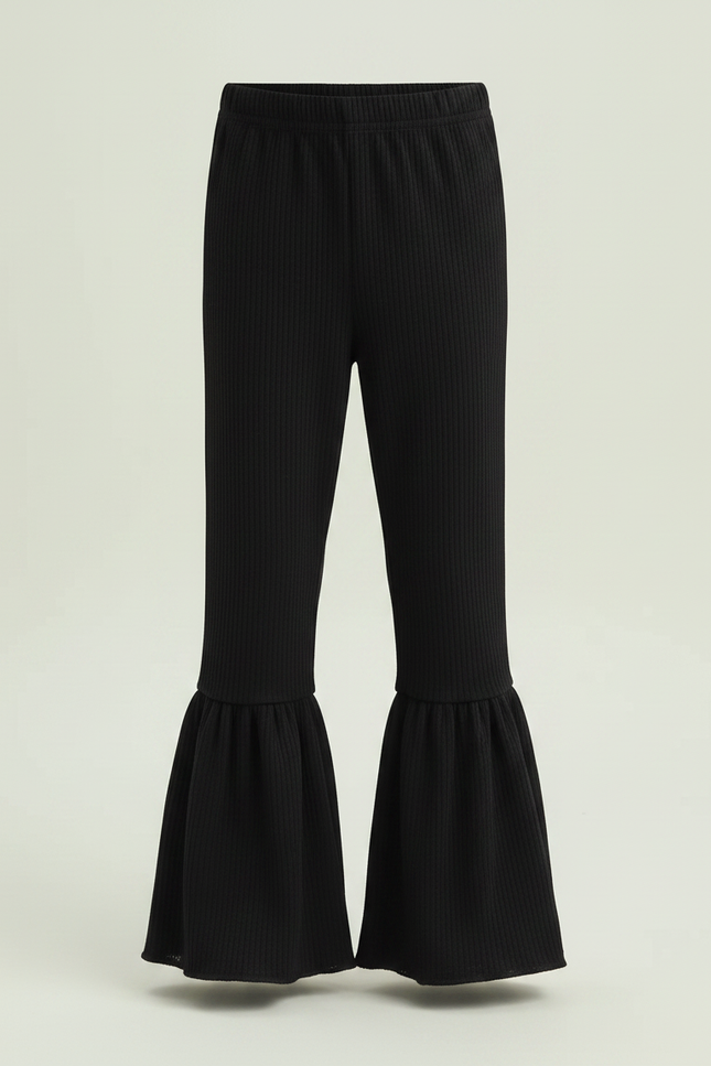 Pantalon Patte D'Éléphant Noir Côtelé Volants Élastique Enfants - Maille - vue 3