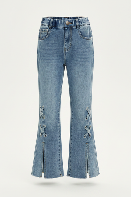 Pantalon Patte D'Éléphant Jean Bleu Lacets Enfant Fendu - vue 3