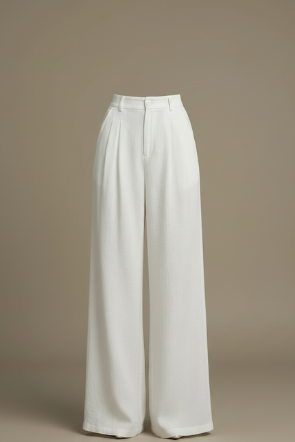 Pantalon Patte D'Éléphant Blanc Ample Taille Haute Décontracté - Lin - vue 3
