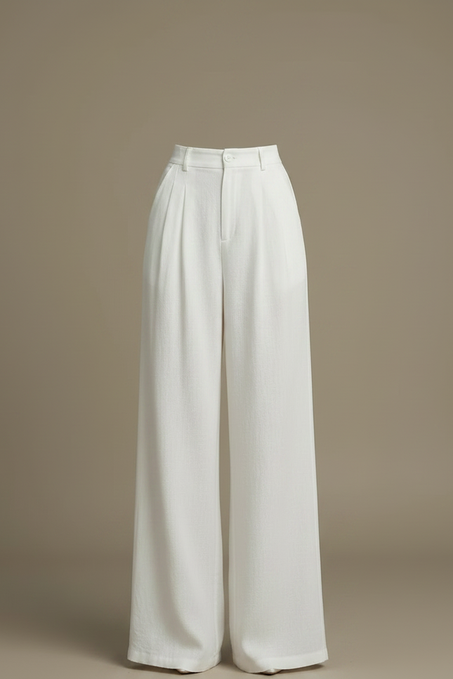Pantalon Patte D'Éléphant Blanc Ample Taille Haute Décontracté - Lin - vue 3