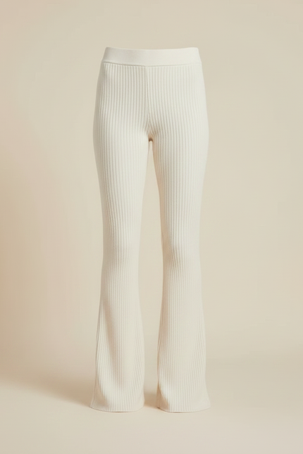 Pantalon Patte D'Éléphant Crème Côtelé Tricot Confortable Femme - Beige Maille - vue 3