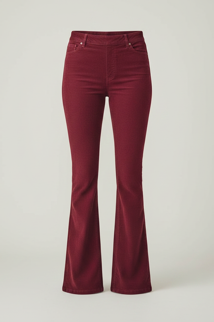 Pantalon Patte D'Éléphant Bordeaux Côtelé Évasé Taille Haute - Cordé - vue 3