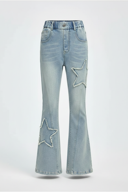 Pantalon Patte D'Éléphant Denim Bleu Étoiles Évasé Enfant - Jean - vue 3