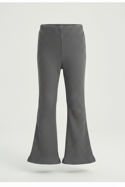 Pantalon Patte D'Éléphant Côtelé Gris Confortable Évasé Enfant - Maille - vue 3