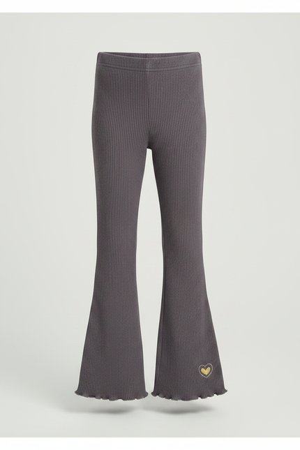 Pantalon Patte D'Éléphant Gris Côtelé Évasé Cœur Fille - Maille - vue 3