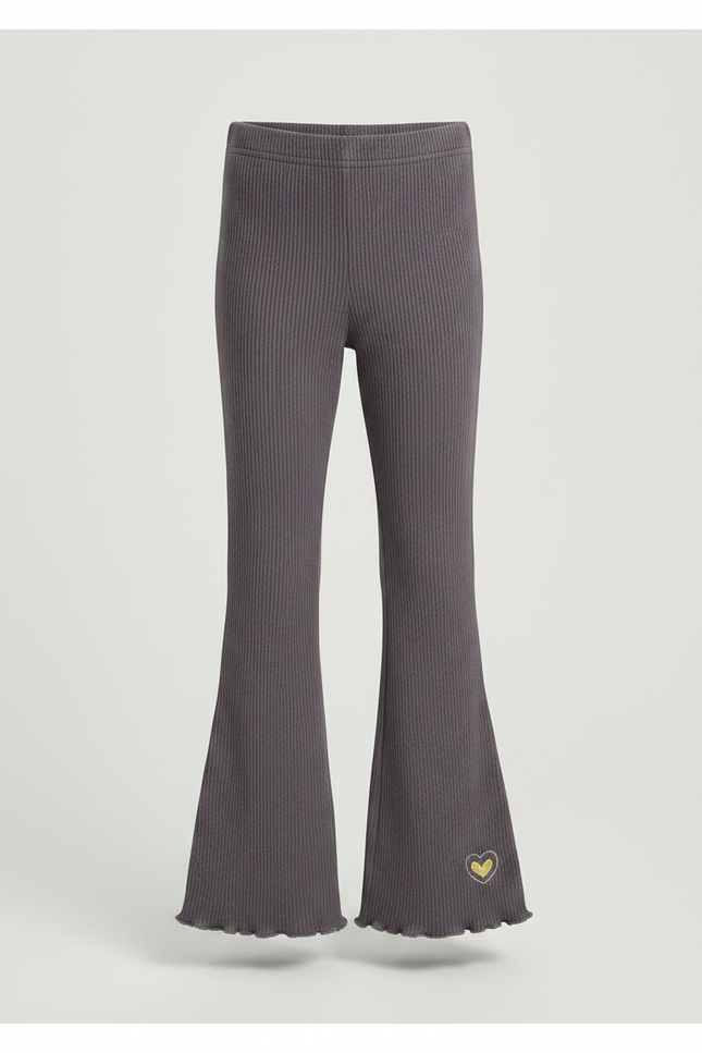 Pantalon Patte D'Éléphant Gris Côtelé Évasé Cœur Fille - Maille - vue 3