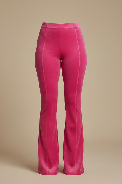 Pantalon Patte D'Éléphant Velours Rose Évasé Taille Haute - vue 3