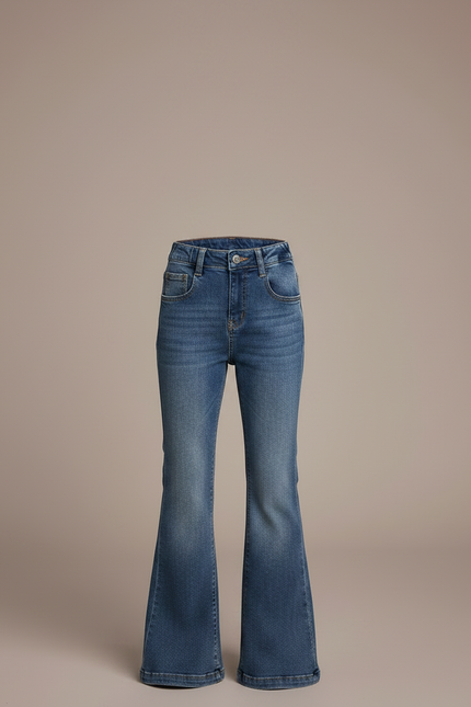 Pantalon Patte D'Éléphant Jean Bleu Évasé Taille Haute Fille - vue 3