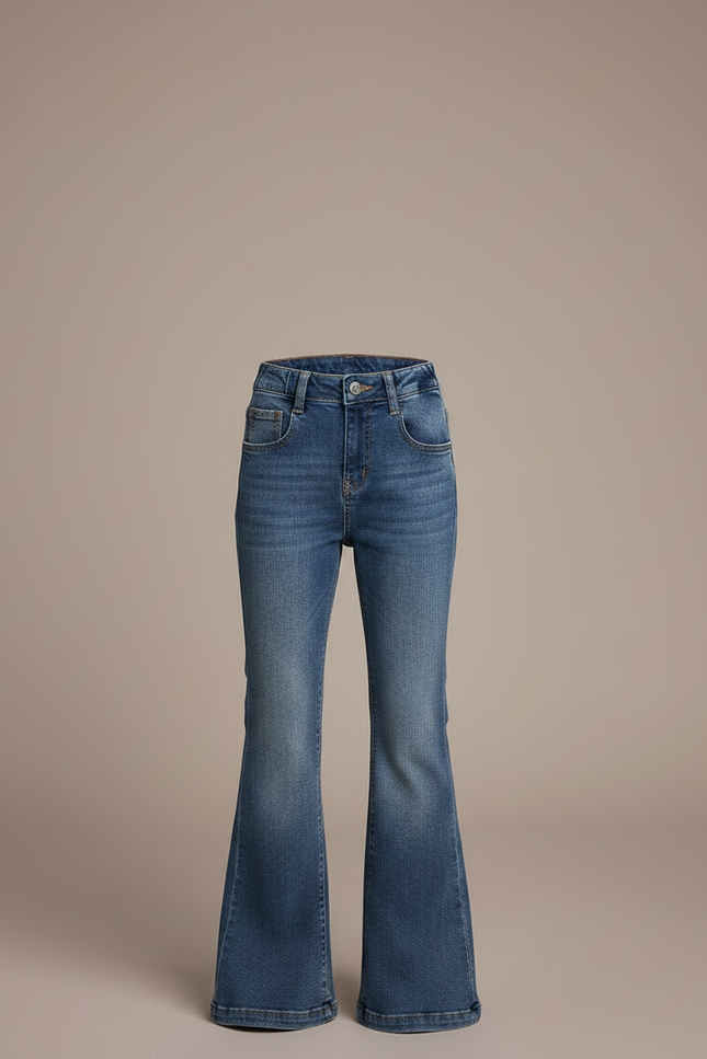 Pantalon Patte D'Éléphant Jean Bleu Évasé Taille Haute Fille - vue 3