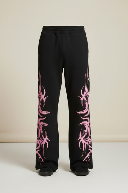 Pantalon Patte D'Éléphant Noir Tribal Rose Ample Coton - Molleton - vue 3