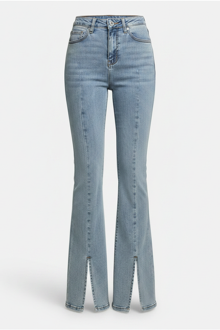 Pantalon Patte D'Éléphant Denim Fendu Taille Haute Évasé Bleu - Jean - vue 3