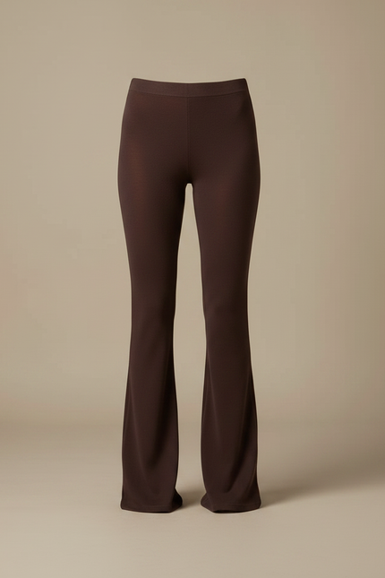 Pantalon Patte D'Éléphant Marron Évasé Confortable Femme - Maille - vue 3
