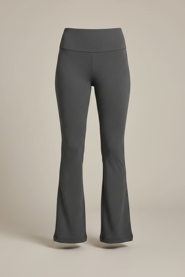 Pantalon Patte D'Éléphant Gris Taille Haute Texturé Évasé Femme - Maille - vue 3