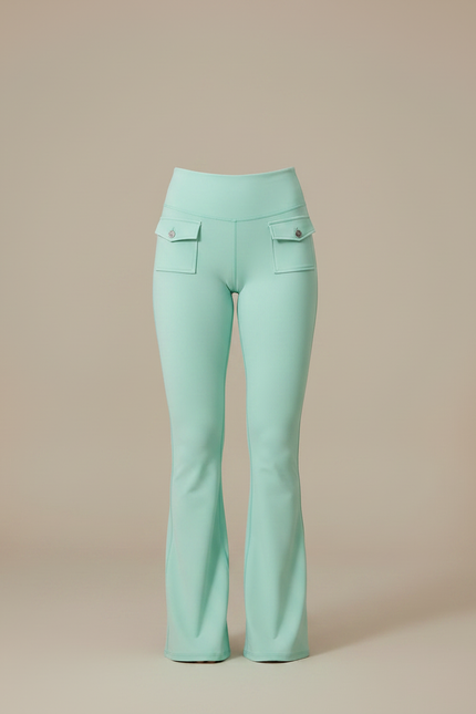 Pantalon Patte D'Éléphant Menthe Taille Haute Poches Évasé - Vert Polyester - vue 3