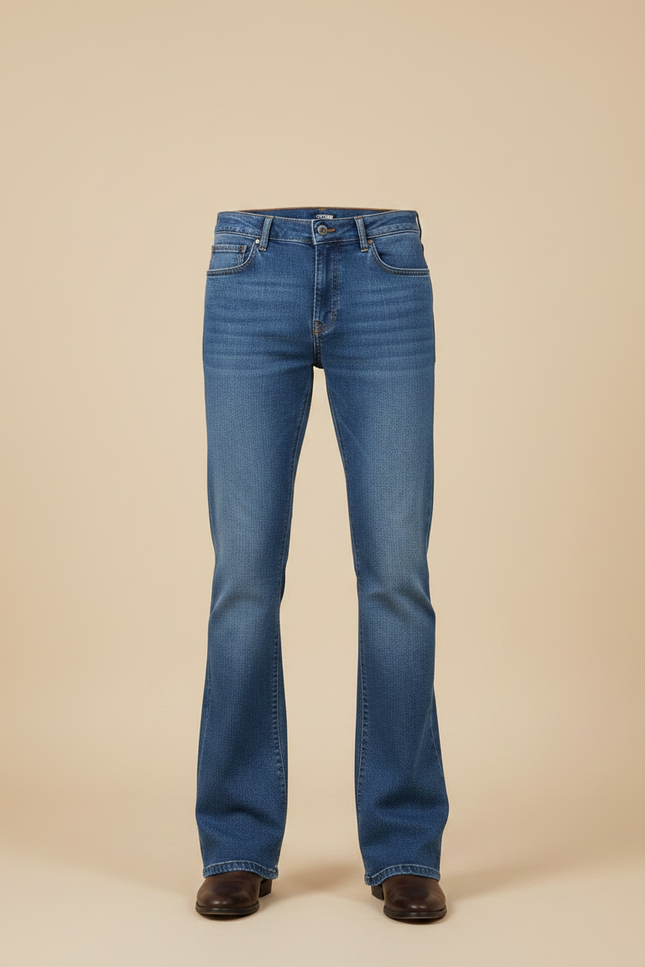 Pantalon Patte D'Éléphant Homme Bleu Jean Évasé Décontracté - vue 3