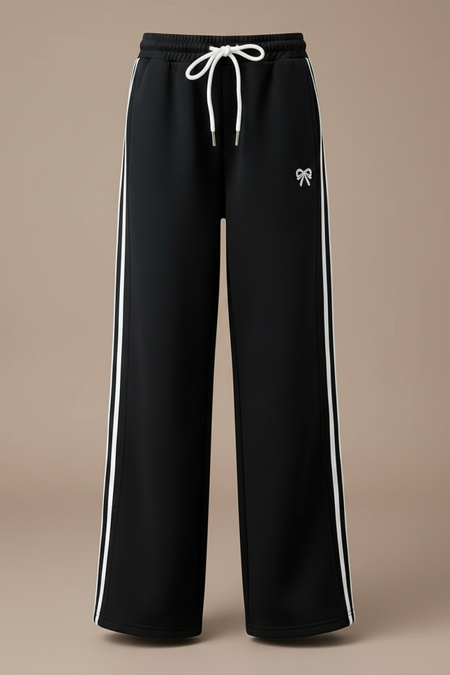 Pantalon Patte D'Éléphant Noir Rayures Blanches Brodé Décontracté - Molleton - vue 3