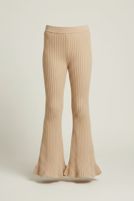 Pantalon Patte D'Éléphant Côtelé Beige Évasé Volants Enfant - Maille - vue 3