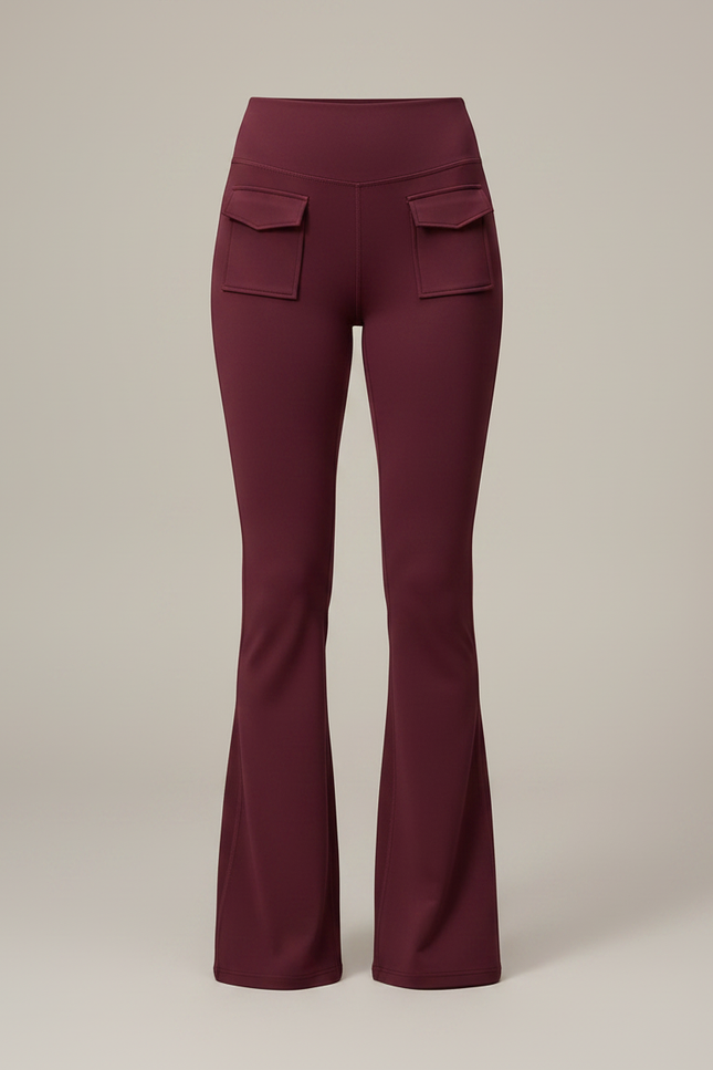 Pantalon Patte D'Éléphant Bordeaux Taille Haute Poches Évasé - Maille - vue 3