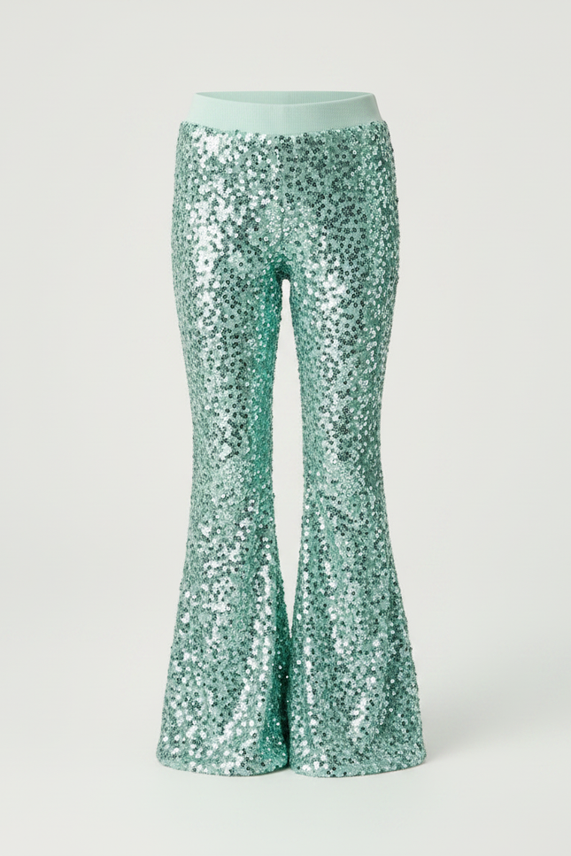 Pantalon Patte D'Éléphant Paillettes Vert Menthe Évasé Fille - Polyester - vue 3
