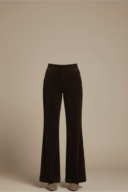 Pantalon Patte D'Éléphant Marron Côtelé Taille Haute Ample - Cordé - vue 3